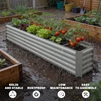 Outsunny 8 x 1.3 x 1.5ft Galvanized Raised Garden Bed, Reinforced Outdoor Planter Box with Open Bottom, Light Grey(m-5)
