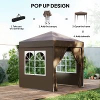 Outsunny 6.6'x6.6' Pop Up Canopy Tent with Sidewalls, Instant Sun Shelter Camping Gazebo with Carry Bag, Coffee(m-4)