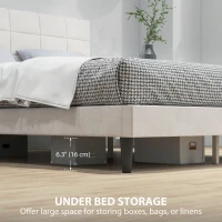 HOMCOM Queen Size Bed Frame with Upholstered Headboard, Modern Platform Bed Frame with Wood Slats, 1100 lbs Capacity, Cream(m-6)