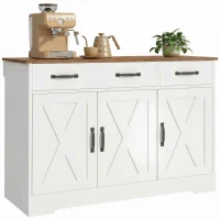 HOMCOM Sideboard Buffet Cabinet, 43" Farmhouse Kitchen Cabinet with 3 Barn Doors, 2 Drawers, 2 Adjustable Shelves, White(m-11)