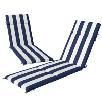 Outsunny Outdoor Chaise Lounge Cushions Set of 2 with 6 Ties, High-Density Foam, for Patio and Poolside, Dark Blue and White(m-1)