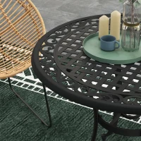 Outsunny 35.5" Round Outdoor Dining Table for 2-4, Cast Aluminum Garden Patio Table with 2" Umbrella Hole, Grid Top, Black(m-7)