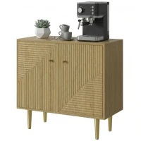 HOMCOM Sideboard with Adjustable Shelf, Buffet Cabinet with 2 Doors and Gold Steel Legs for Dining Room, Oak(m-2)