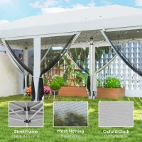 Outsunny 10' x 20' Pop Up Canopy Tent Gazebo with Removable Mesh Sidewall Netting, Carry Bag for Backyard Patio Outdoor, White(m-4)