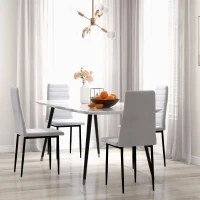 HOMCOM High Back Dining Chairs, Modern Upholstered Linen Fabric Accent Chairs with Metal Legs for Kitchen, Set of 4, White(m-8)