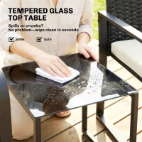 Outsunny Outdoor Bistro Set, 3 Piece Wicker Patio Furniture with Mesh Seat, Glass Table, Cushions for Porch, Balcony, Cream White(m-9)