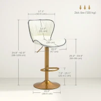 HOMCOM Counter Height Bar Stools Set of 2, Adjustable Height Bar Chairs with Swivel Seat, PU Leather Upholstery(m-3)