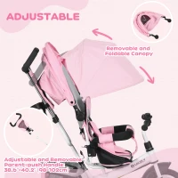 Qaba 6 in 1 Tricycle for Toddler 1-5 Years with Parent-Push Handle, Pink(m-5)