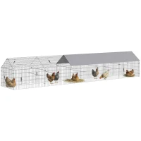 PawHut Metal Chicken Coop, Large Chicken Run with Water-Resistant & Anti-UV Cover for 7-9 Hens, Outdoor Hen House with 10 Doors(m-11)