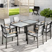 Outsunny Extendable Patio Dining Table, Tempered Glass Aluminum Outdoor Table for Garden Lawn Backyard, Clear(m-8)
