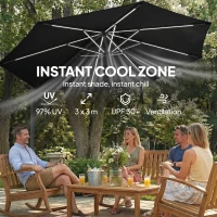 Outsunny 10 ft Offset Patio Umbrella with Solar Light, Garden Hanging Parasol with 360° Rotation, Tilt, Cover, Black(m-5)
