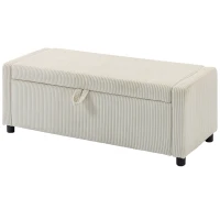 HOMCOM Storage Ottoman, Upholstered Corduroy End of Bed Bench with Thick Padding, Storage Bench for Bedroom, Beige(m-2)