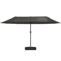 Outsunny 15' Outdoor Patio Umbrella with Twin Canopy Sunshade Steel Table Umbrella with Lift Crank, Cross base, Sandbag, Dark Grey(m-11)