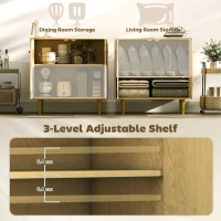 HOMCOM Sideboard with Adjustable Shelf, Buffet Cabinet with 2 Doors and Gold Steel Legs for Dining Room, Oak(m-5)