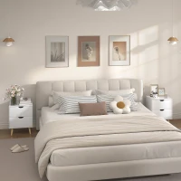 HOMCOM Modern Bedside Table Set of 2, Nightstand with 2 Drawers and Pine Wood Legs for Bedroom, Living Room, White(m-9)