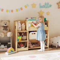 Qaba Kids Bookshelf and Toy Storage Organizer, 3 Tier Montessori Toy Organizer with Open Display for Nursery, Natural