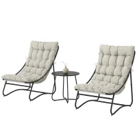 Outsunny 3 Piece Outdoor Bistro Set, Round Patio Table and Chairs Set for 2 with Breathable Mesh Seat and Cushions, Light Grey(m-2)