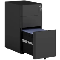 Vinsetto 3 Drawer Filing Cabinet, Lockable Steel Office Storage Cabinet with Hanging Bar for Letter, A4, Legal Files, Black(m-11)