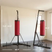 Soozier Punching Bag with Stand for Adults, 72.8"-90.9" Height Adjustable Freestanding Boxing Stand with Canvas Sandbag, Red(m-3)