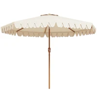 Outsunny 9 ft Patio Umbrella with Push Button Tilt and Crank, Double-ruffled Outdoor Market Table Umbrella Parasoll, Cream White(m-2)