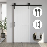 HOMCOM 36inx84in Barn Door with 6FT Sliding Door Hardware Kit, Handle, Upgraded Rollers and Floor Guide, Waterproof, White(m-7)