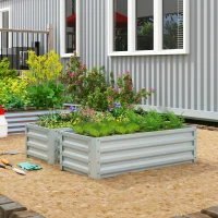 Outsunny Galvanized Raised Garden Beds, Outdoor Planter Box, Set of 2, for Flowers, Herbs and Vegetables, Silver(m-10)