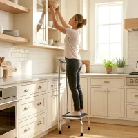 HOMCOM Step Stool with Handle for Adults and Seniors, Heavy Duty Metal Foot Step Stool for Elderly, Portable Stool with Anti-slip Design(m-9)