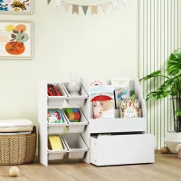 Qaba Kids Bookshelf and Toy Storage, 3-Tier Bookcase with 6 Removable Bins and Box for Toddler Nursery Playroom, White(m-8)