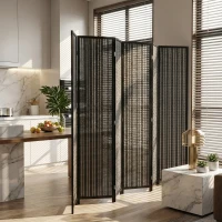 HOMCOM Folding Privacy Screen, 6 Panel Room Divider, Freestanding Partition with Handwoven Bamboo and Pine Wood Frame, Black(m-10)