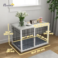 PawHut Dog Crate Furniture with Washable Cushion, Adjustable Feet for Medium Dogs, Indoor Use, Grey(m-3)
