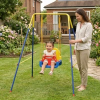 Qaba 3 in 1 Toddler Swing Set, Folding Child Swing Set with Seat Belt, Adjustable Seat for Outdoor Indoor, Blue(m-2)