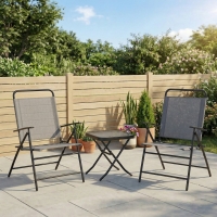 Outsunny Folding Bistro Set, Small Patio Set with Back Adjustable Chairs and Glass Top Table for Garden, Balcony, Porch, Grey