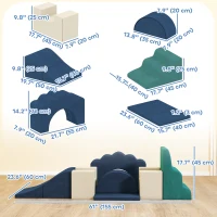 Qaba 7-Piece Baby Soft Play Set, Indoor Soft Play Gym Activity Play Set for Crawling, Sliding and Playing, Navy Blue(m-3)