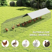 PawHut Metal Chicken Coop, Large Chicken Run with Water-Resistant & Anti-UV Cover for 7-9 Hens, Outdoor Hen House with 10 Doors(m-8)