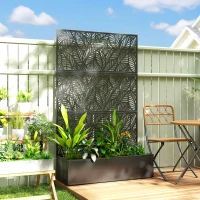 Outsunny Metal Planter Box with Trellis, 70" Raised Garden Bed with Trellis Privacy Screen for Climbing Plants, Leaves Cut-Out(m-1)