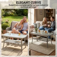 Outsunny Outdoor Coffee Table with Storage Shelf, PE Wicker Patio Table with Glass Top for Garden, Backyard, Dark Grey(m-7)