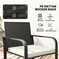 Outsunny Outdoor Bistro Set, 3 Piece Wicker Patio Furniture with Mesh Seat, Glass Table, Cushions for Porch, Balcony, Cream White(m-5)