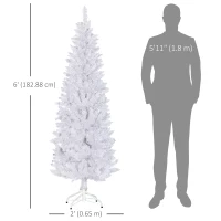 HOMCOM 6ft Tall Pencil Artificial Christmas Tree with 479 Branch Tips with Steel Base, White(m-3)