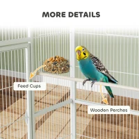 PawHut 64" Large Rolling Bird Cage Bird House with Detachable Rolling Stand, Storage Shelf, Wood Perch Food Container, White(m-9)