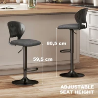 HOMCOM Bar Stools Set of 2, Modern Swivel Counter Height Barstools with Footrest and Hollow Backrest, Black(m-6)