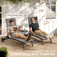 Outsunny Outdoor Lounge Chair Set of 2, Tanning Chair with Wheels, Breathable Mesh for Patio, Backyard, Poolside, Dark Grey(m-4)