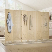 HOMCOM Wooden Room Divider with Pegboard Display, 6 Panel Folding Privacy Screen for Home Office, Natural Wood(m-9)