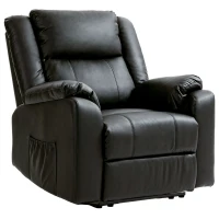 HOMCOM PU Leather Reclining Chair, Recliner Chair for Living Room with Footrest and 2 Side Pockets, Black(m-11)