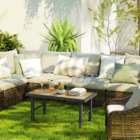 Outsunny Outdoor Side Table with SPC Woodgrain Tabletop, Metal Patio Coffee Table for Outside Garden, Brown(m-7)