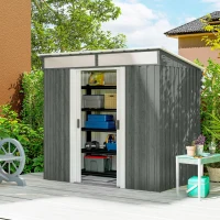 Outsunny 6.5x4FT Galvanised Metal Shed with Foundation Kit, Lockable Garden Tool Storage House with Sliding Doors, Vents, Grey(m-1)