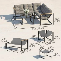Outsunny 4 Piece Patio Furniture Set with Thick Cushions and Coffee Table, Patio Conversation Set for Porch, Balcony, Deck, Grey(m-3)
