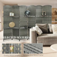 HOMCOM 6 FT Privacy Screen, 6 Panel Room Divider with Shelves for Living Room Bedroom Home Office, Grey(m-7)