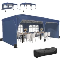 Outsunny 10 x 20 ft Pop Up Canopy Tent with Reflective Strips, UPF 50+ Easy up Instant Canopy with 6 Sandbags, Dark Blue(m-11)
