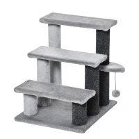 PawHut Cat Stairs for Bed, Couch 3 Steps, Small Cat Tree for Indoor Cats with Scratching Posts Toy Ball, 17.5" x 15.5" x 19"(m-11)