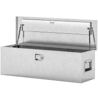 HOMCOM 48 Inch Truck Bed Tool Box, Heavy Duty Aluminum Diamond Plate Trailer Tongue Box with Side Handle and Locks Keys(m-2)